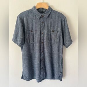Patagonia Men's Back Step Short Sleeve Blue Textured Button-Up‎ Hemp Blend Shirt